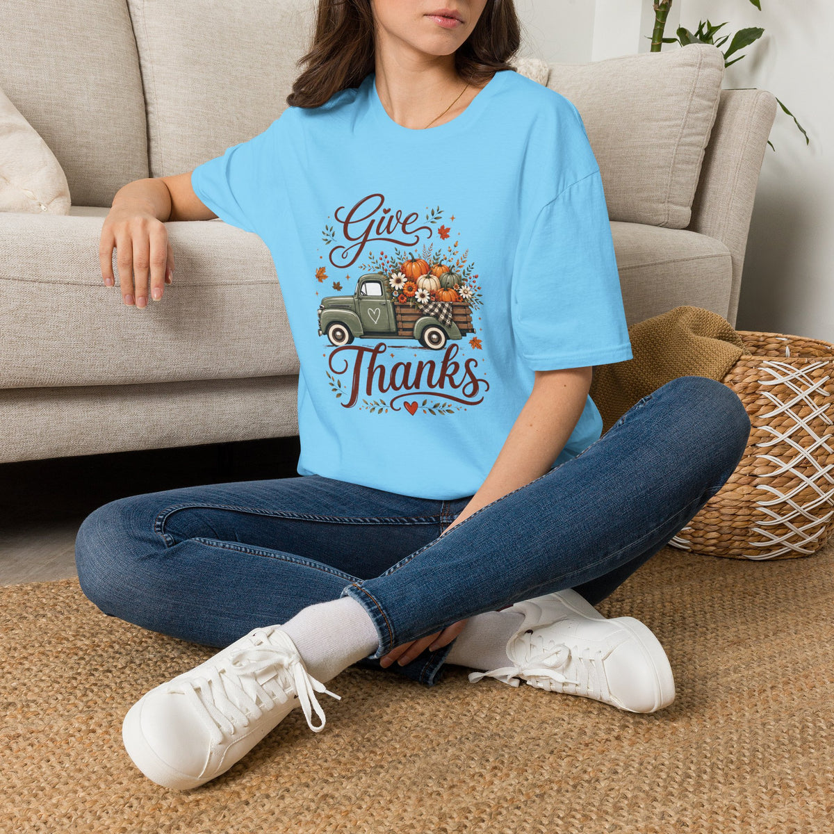 Give Thanks Fall Truck T-Shirt — Pumpkin Harvest Autumn Tee