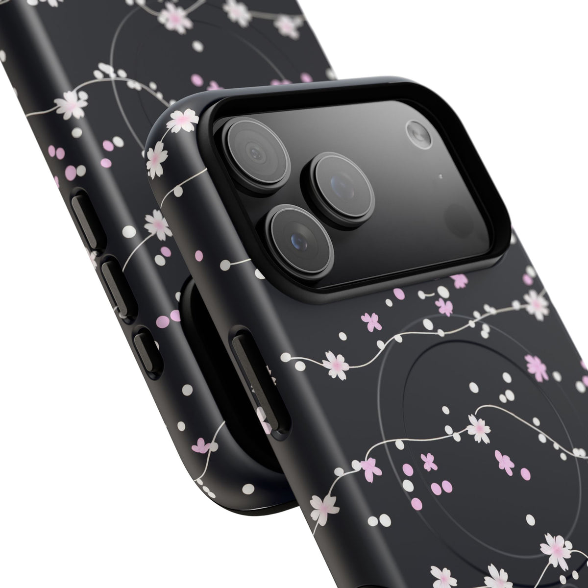 Magnetic Phone Case — Black Sakura Cherry Blossom Tough Cover