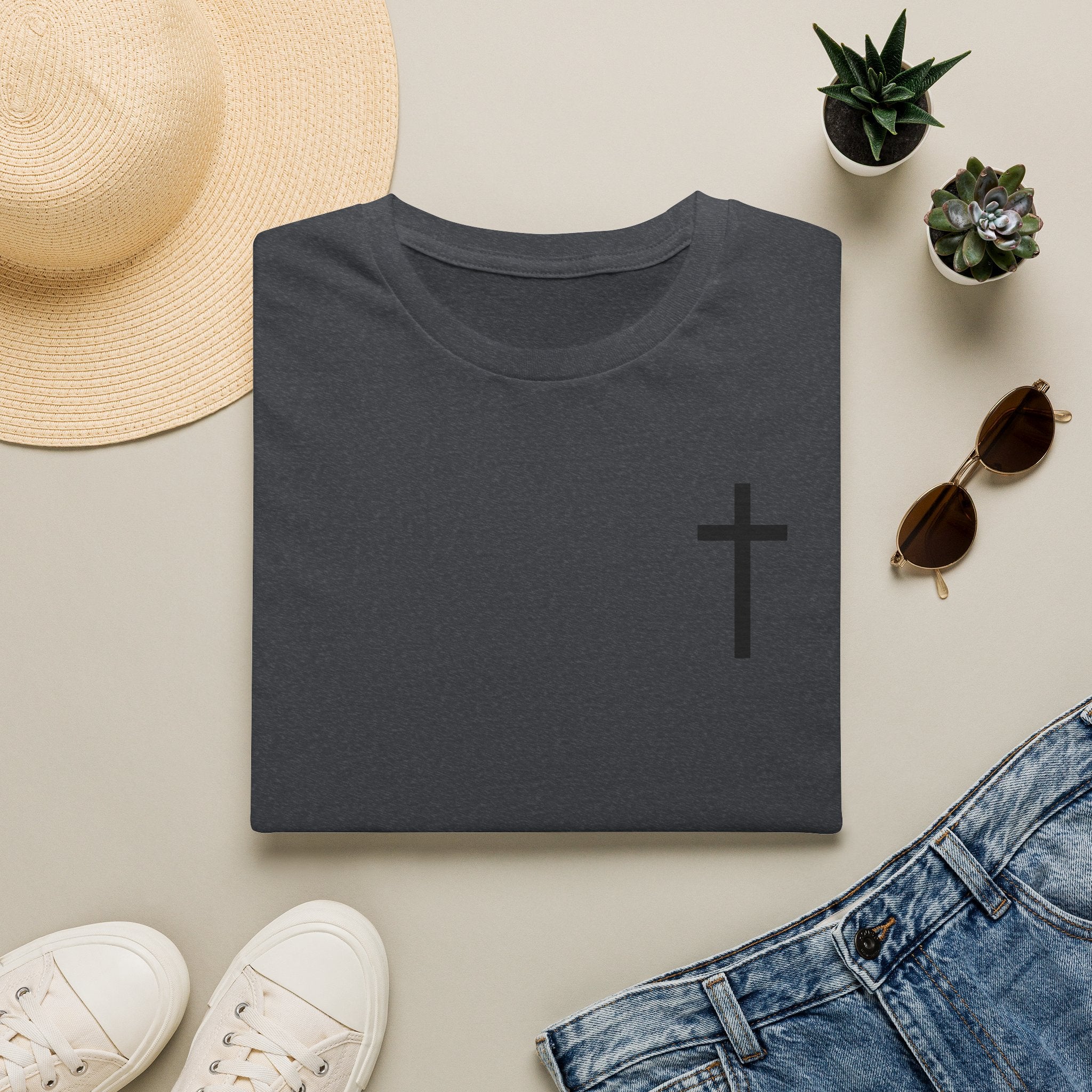 Man of Faith Rooted in Christ T-Shirt — Christian Gift for Him Flag & Cross Back Print Graphic Tee