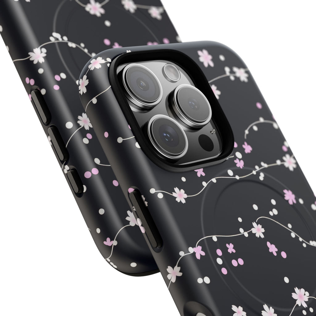 Magnetic Phone Case — Black Sakura Cherry Blossom Tough Cover
