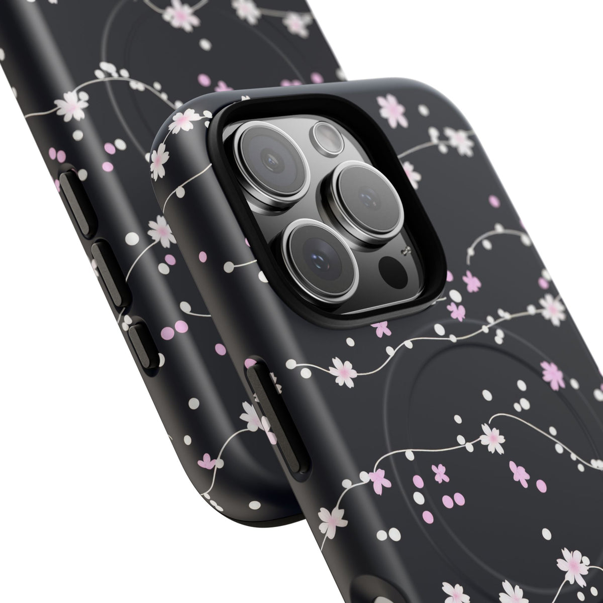 Magnetic Phone Case — Black Sakura Cherry Blossom Tough Cover