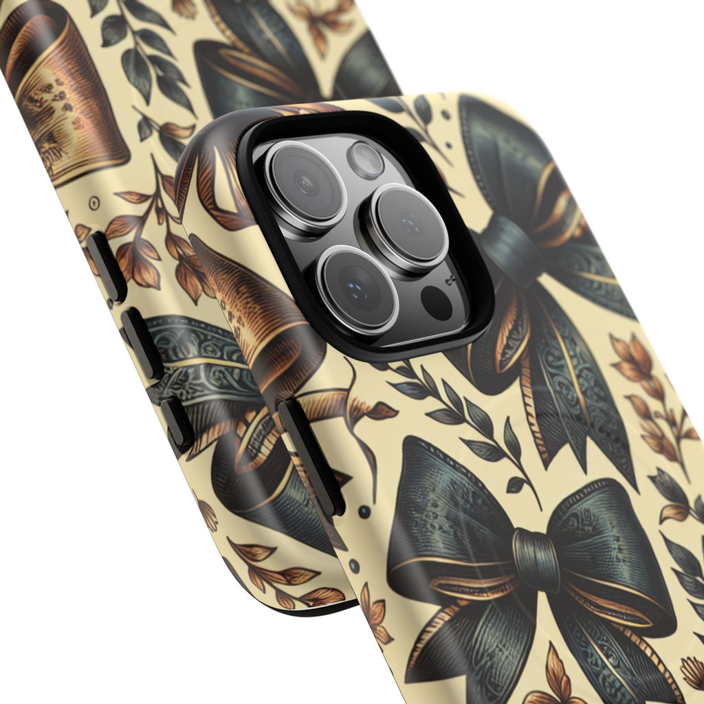 Bow Pattern Tough Magnetic Phone Case — Vintage Ribbon Floral Design