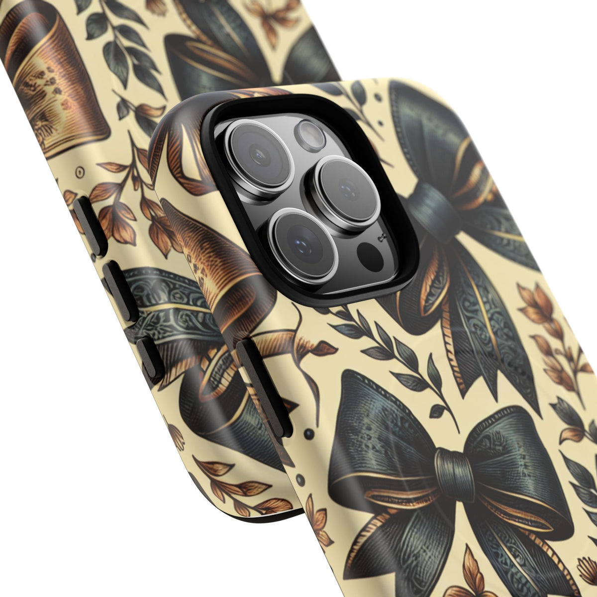 Bow Pattern Tough Magnetic Phone Case — Vintage Ribbon Floral Design