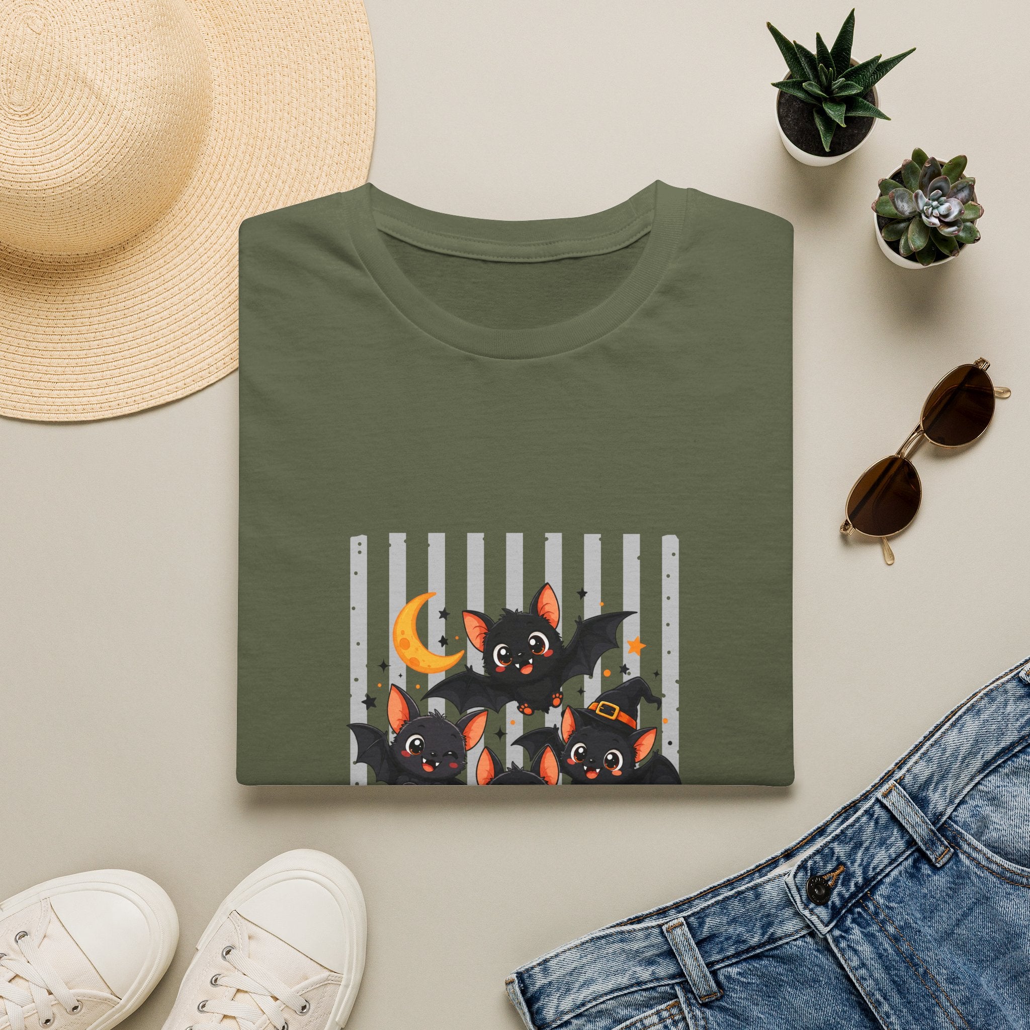 Halloween Bats Pumpkin Moon T-Shirt — Cute Spooky Gift for Women Graphic Tee