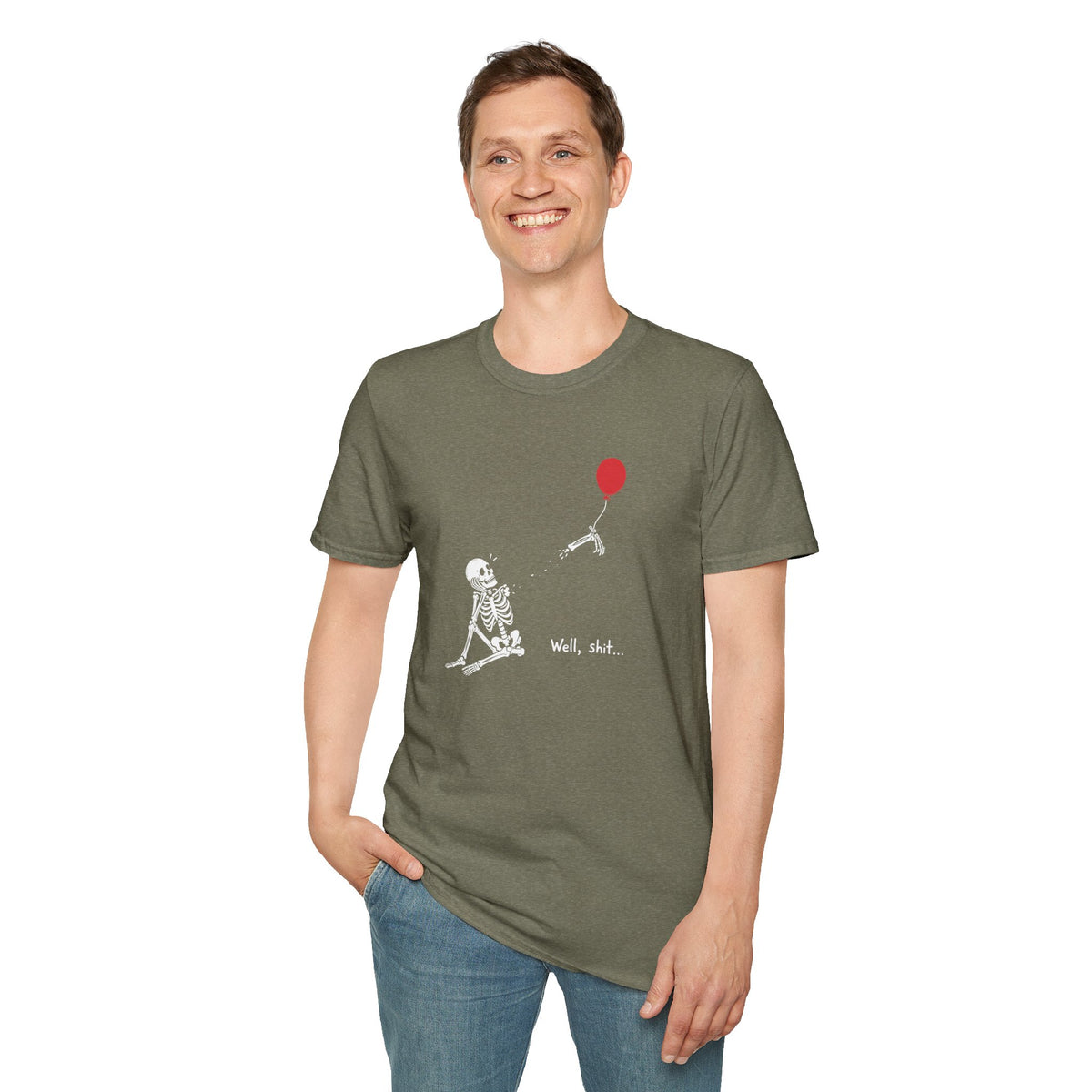 Funny Skeleton Balloon T-Shirt, Well Shit Graphic Tee