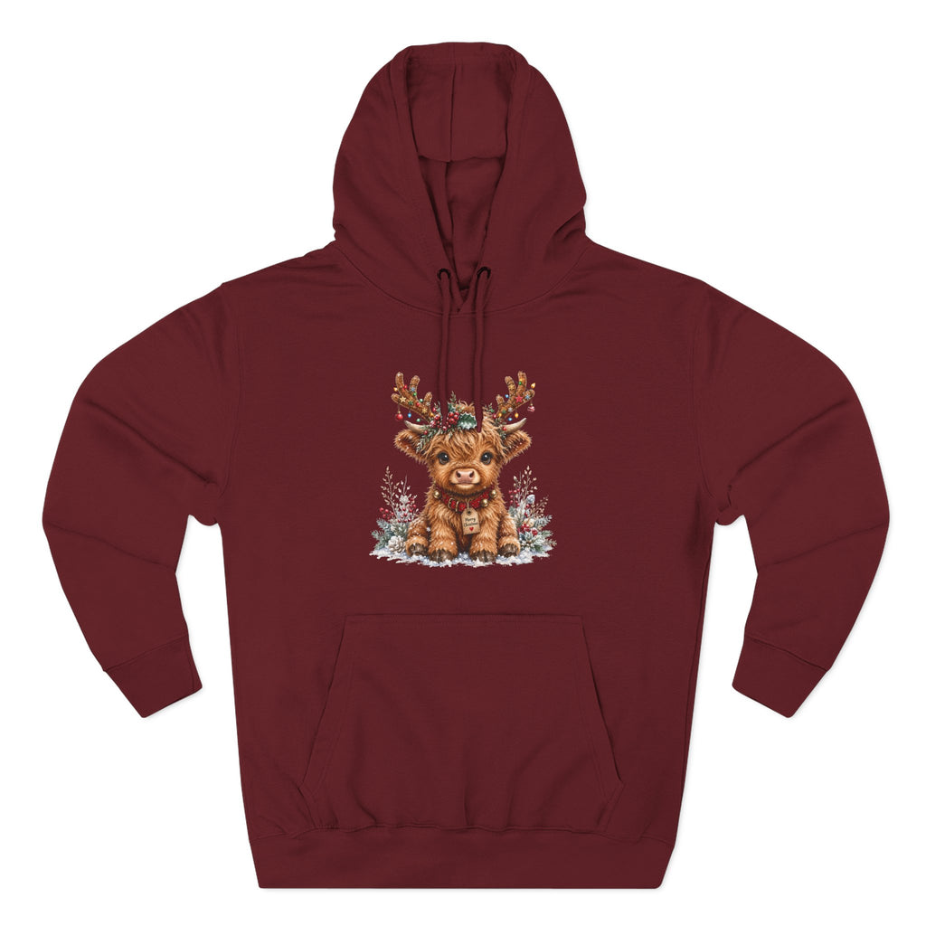 Cute Reindeer Fleece Hoodie - Christmas Woodland Holiday Sweatshirt