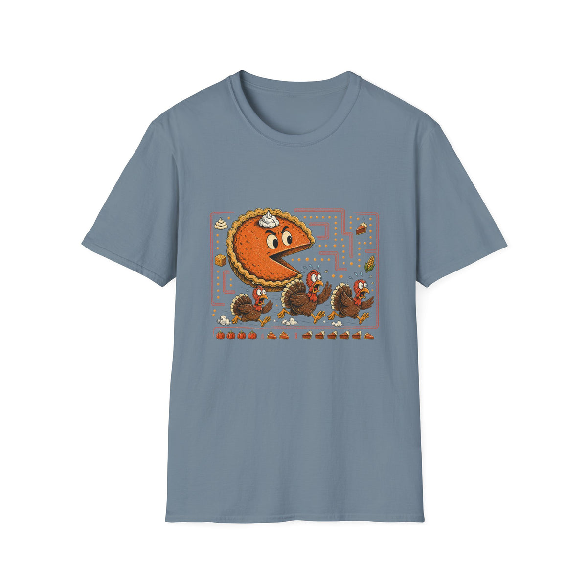 Retro Pie Monster T-Shirt — Funny Pac-Maze Dessert Gamer Tee