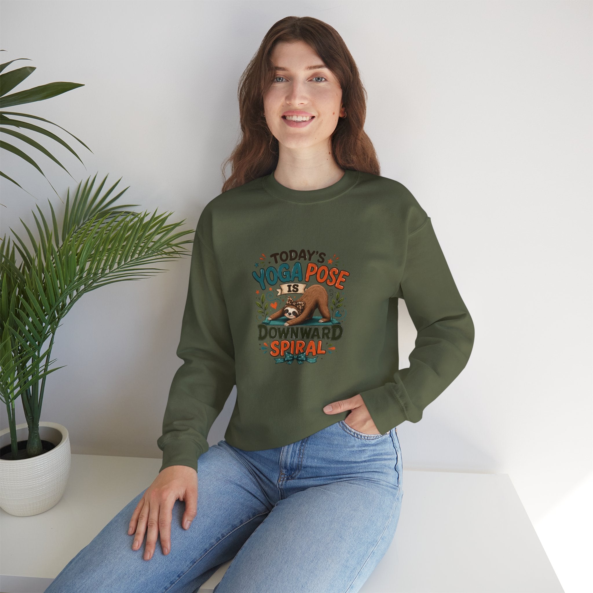 Downward Spiral Sloth Sweatshirt — Funny Lazy Gift for Her Yoga Pose Crewneck