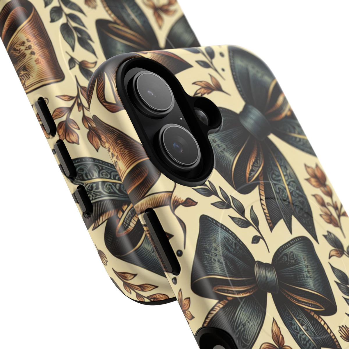 Bow Pattern Tough Magnetic Phone Case — Vintage Ribbon Floral Design