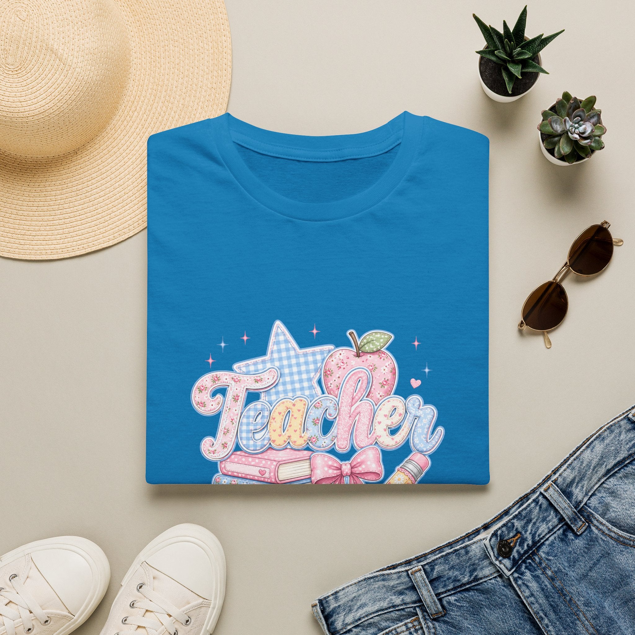 Cute Pastel Apple & Books Teacher T-Shirt — Funny Back-to-School Gift Graphic Tee