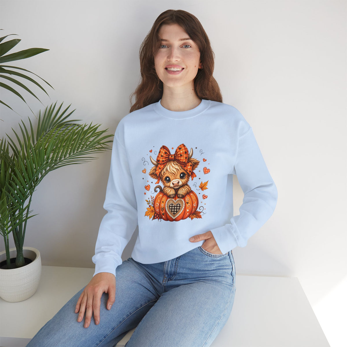 Cute Highland Cow Pumpkin Halloween Sweatshirt