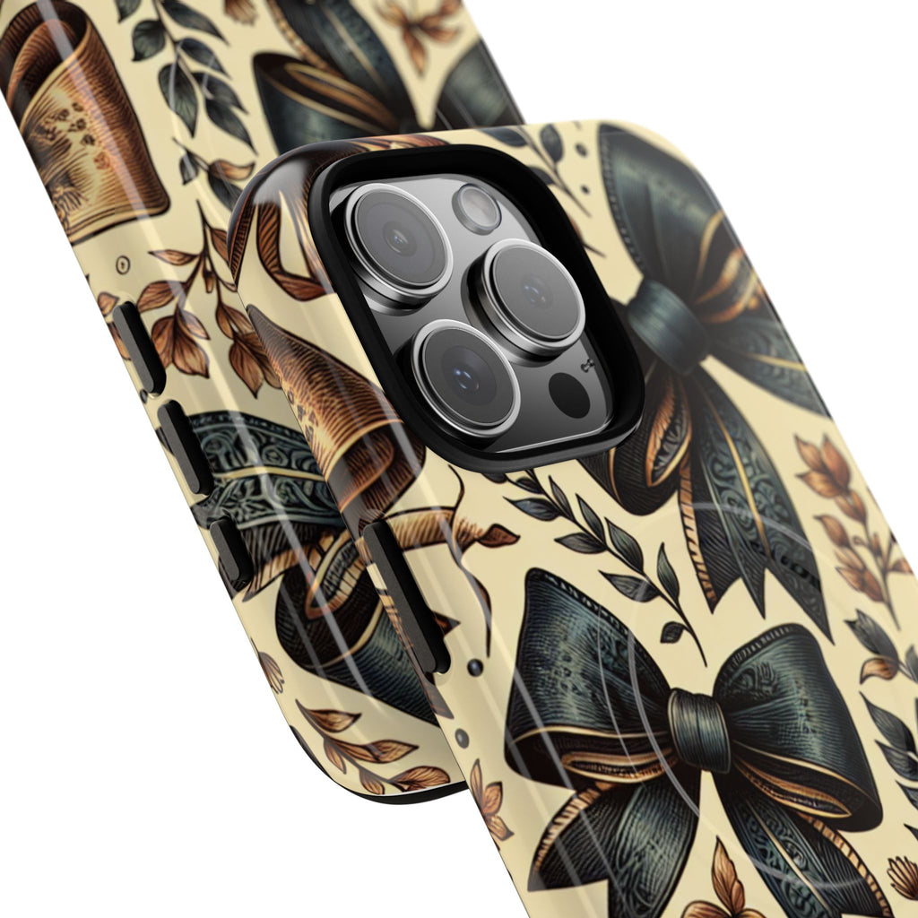 Bow Pattern Tough Magnetic Phone Case — Vintage Ribbon Floral Design