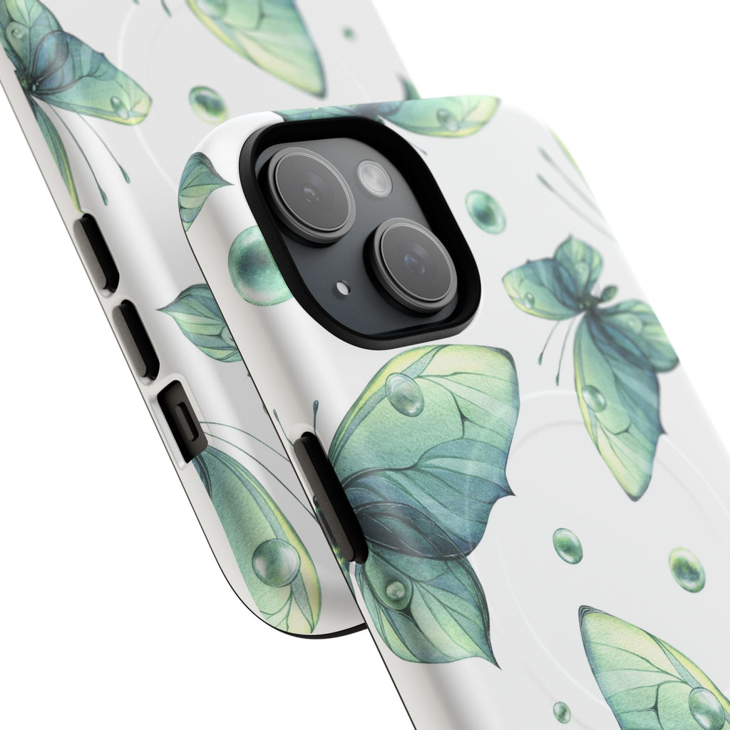 Butterfly Watercolor Magnetic Phone Case — Green Floral Tough Protective Cover