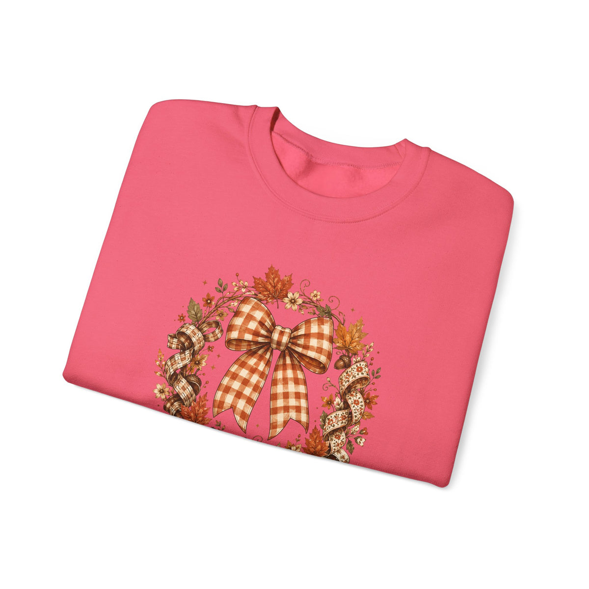 Cozy Autumn Plaid Bow Wreath Crewneck Sweatshirt