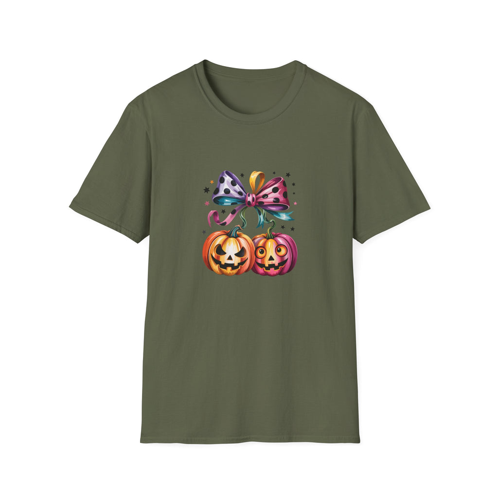 Halloween Pumpkin Bow T-Shirt — Cute Colorful Gift for Women Jack-O'-Lantern Tee