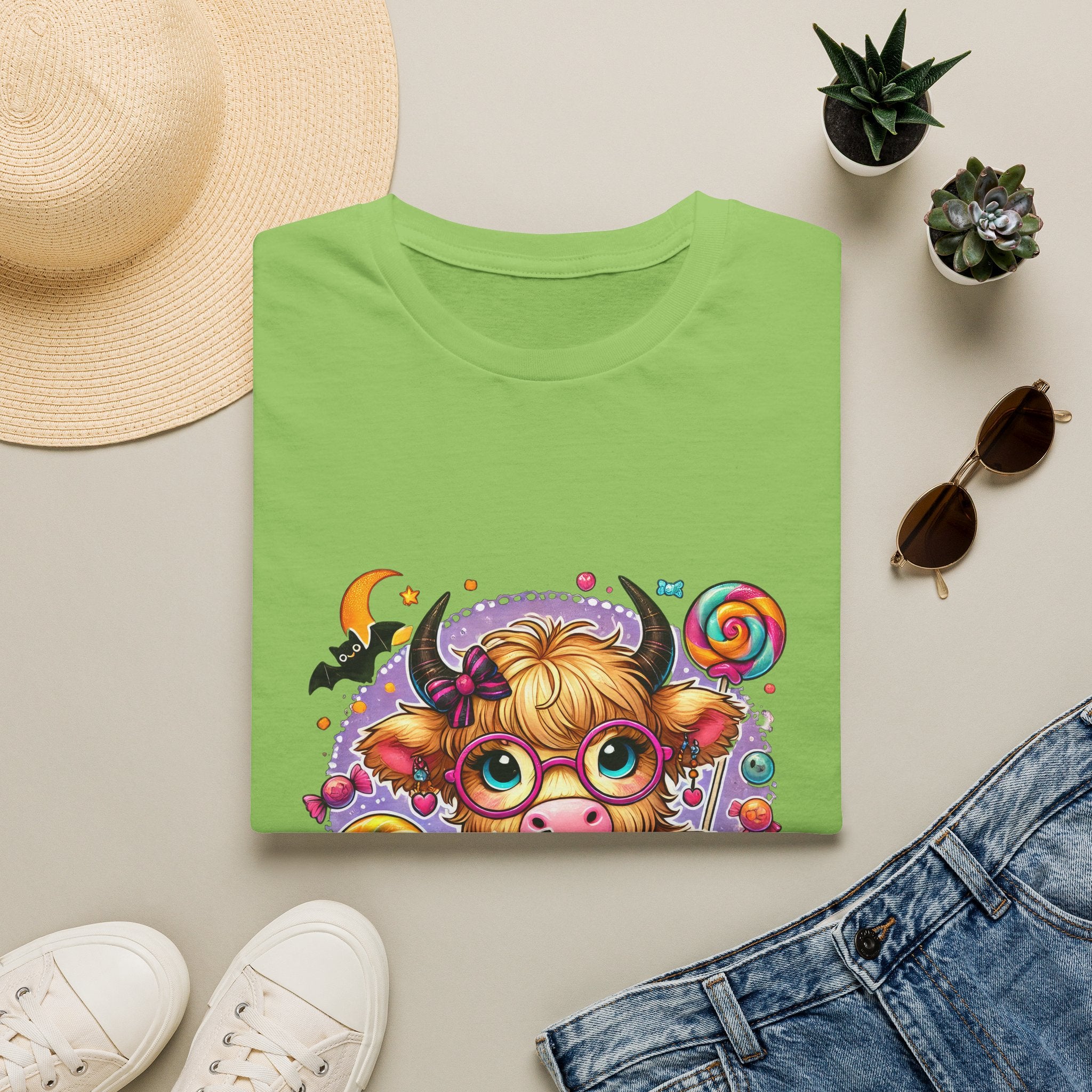 Cute Halloween Cow T-Shirt — Funny Gift for Her Candy Pumpkins & Kitty Costume Tee