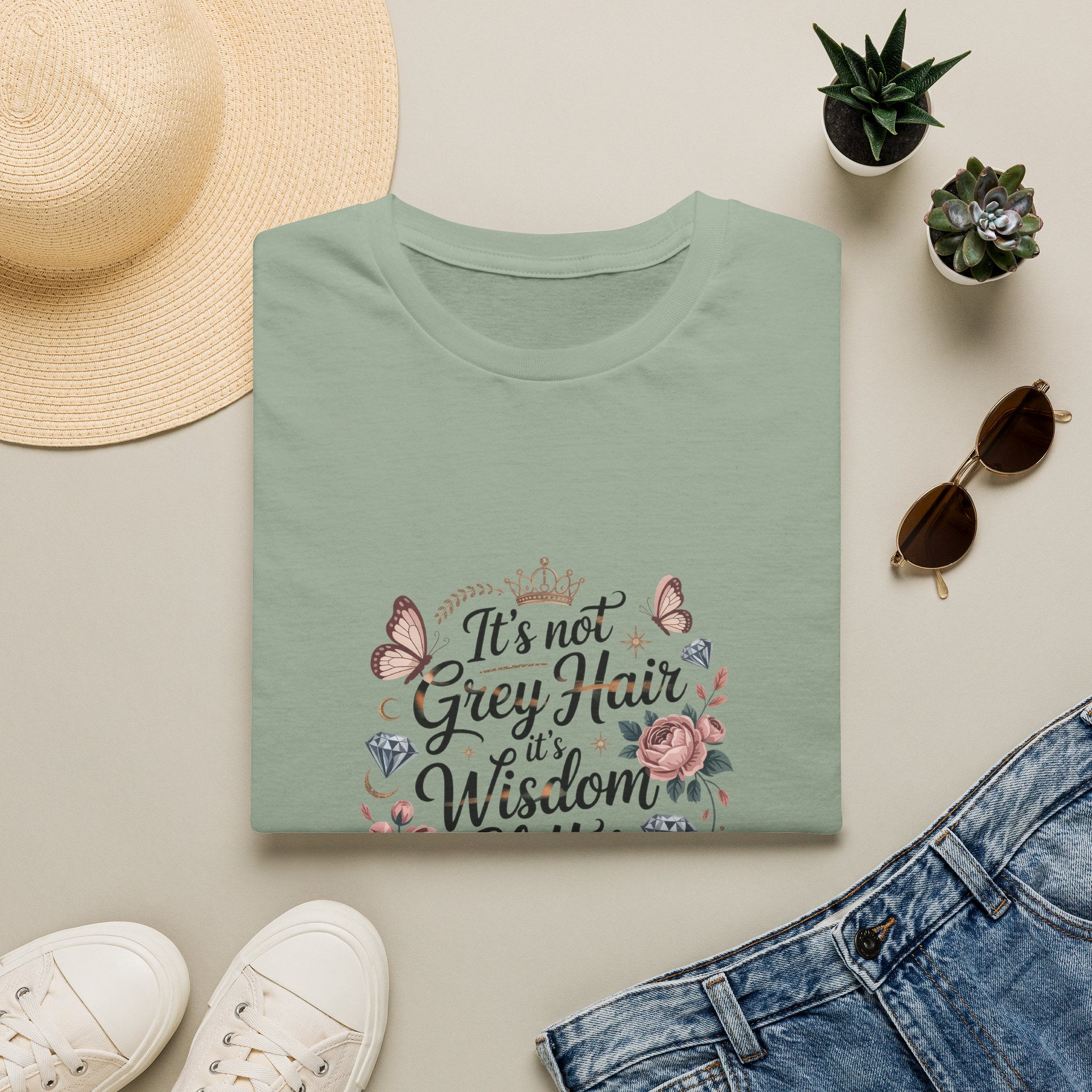 It's Not Grey Hair It's Wisdom & Glitter T-Shirt — Funny Gift for Women Floral Tee