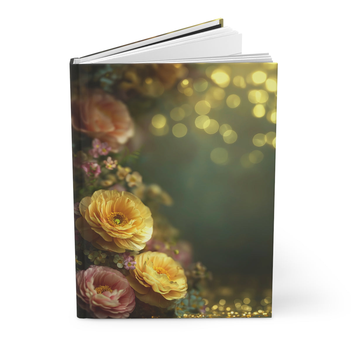Floral Dream Hardcover Journal — Golden Ranunculus Notebook for Writing & Gifts