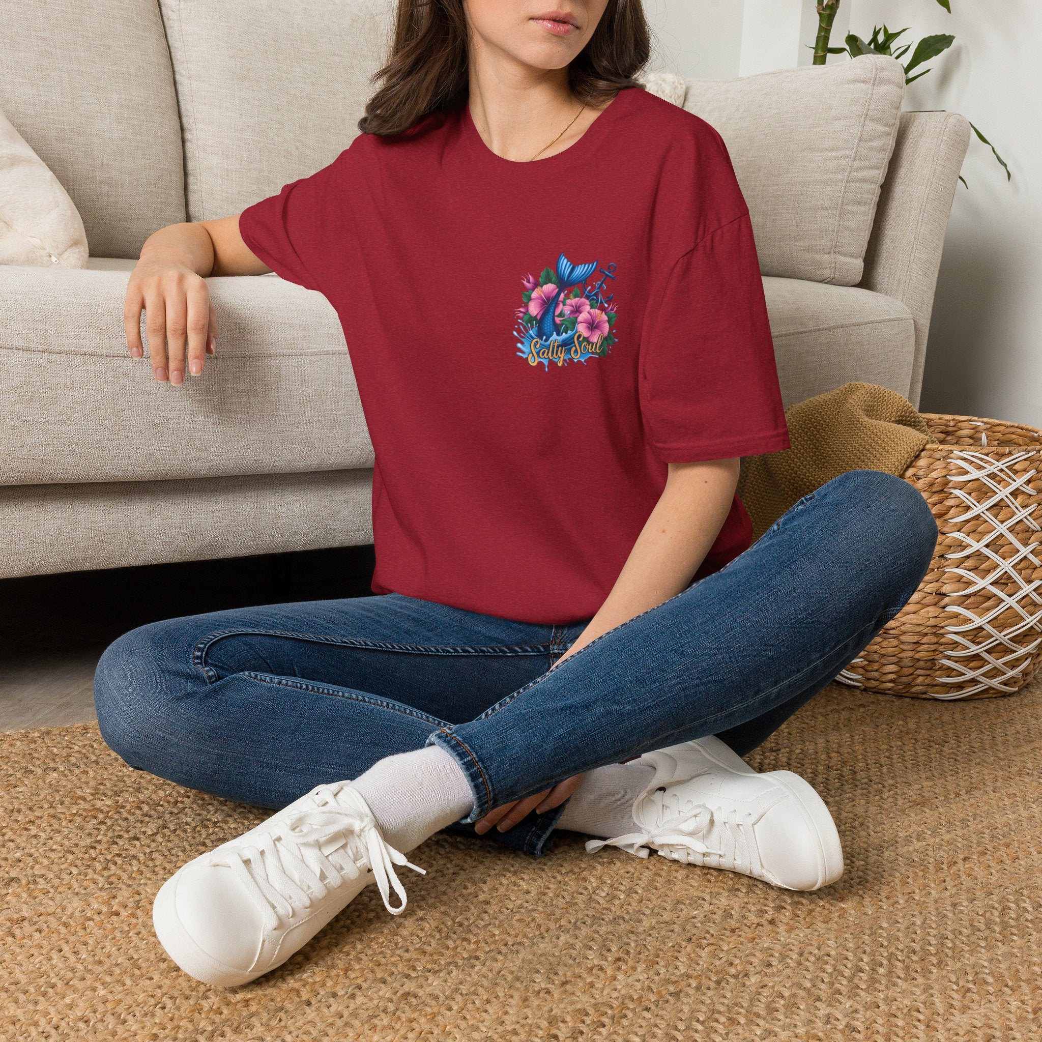 Salty Soul Mermaid Anchor Floral T-Shirt — Cute Beach Gift for Women Nautical Tee