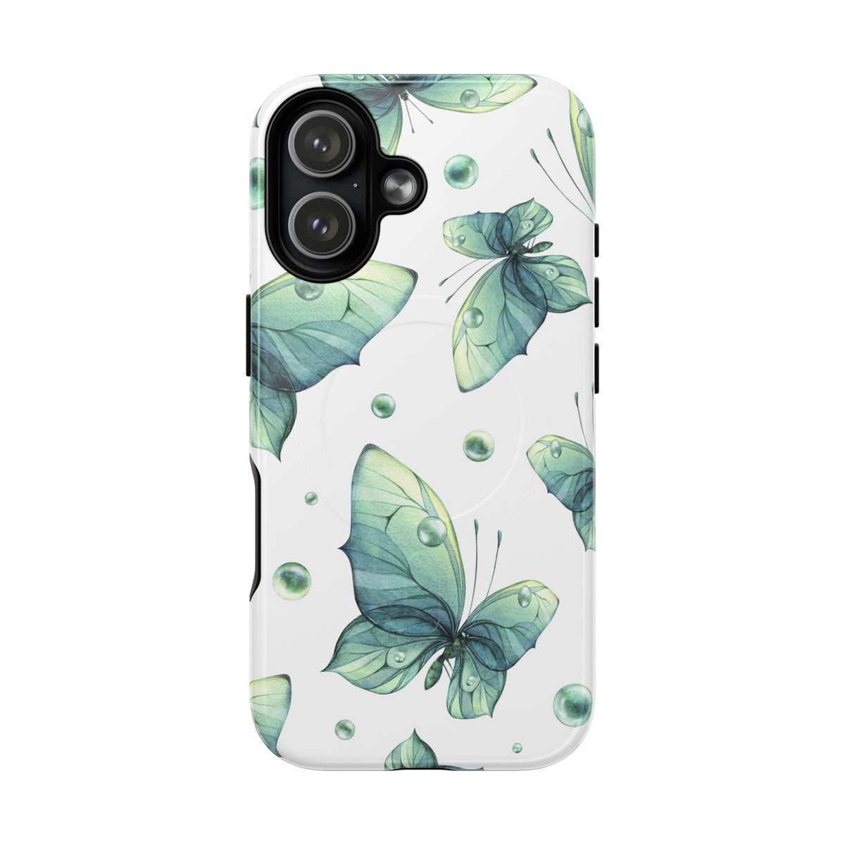 Butterfly Watercolor Magnetic Phone Case — Green Floral Tough Protective Cover