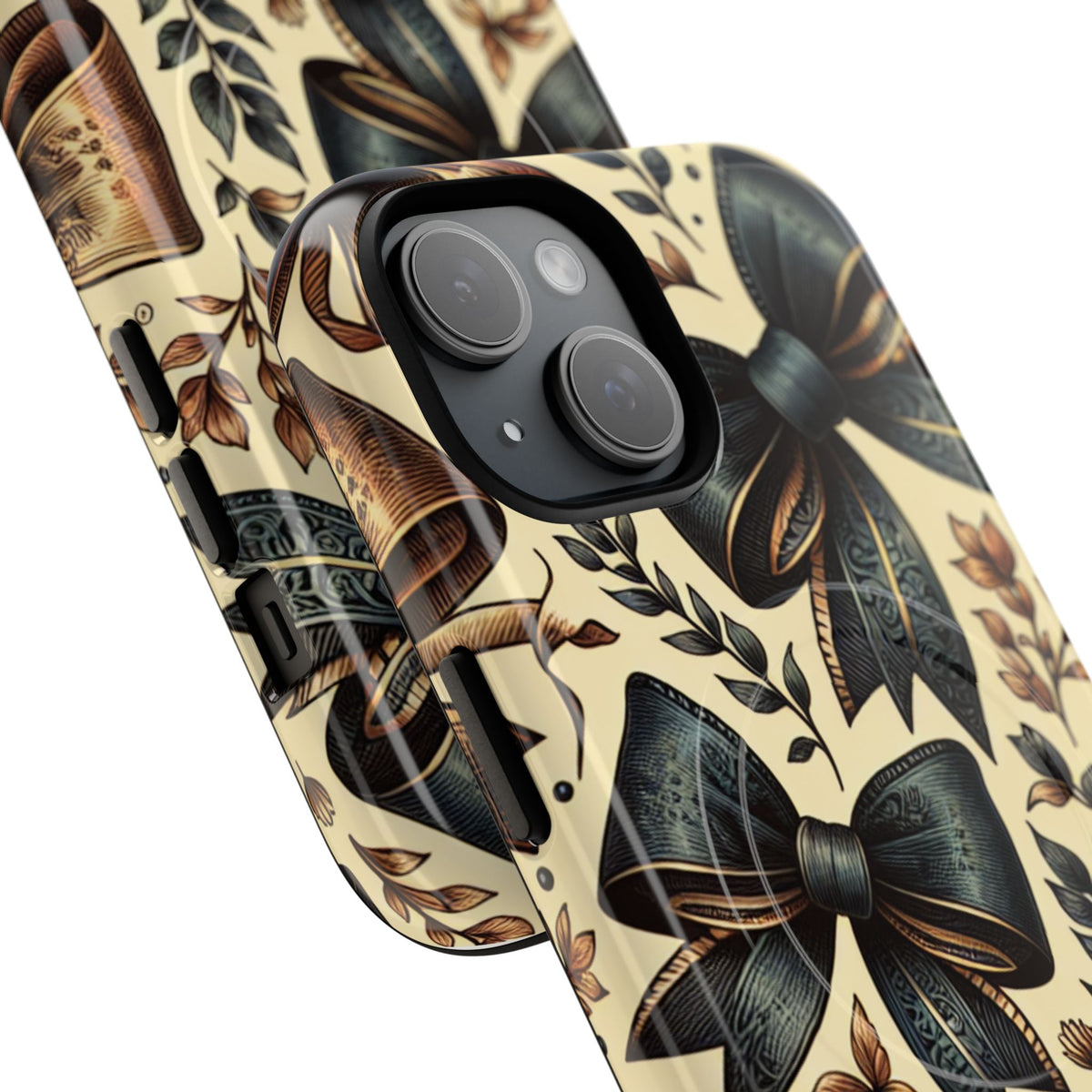 Bow Pattern Tough Magnetic Phone Case — Vintage Ribbon Floral Design