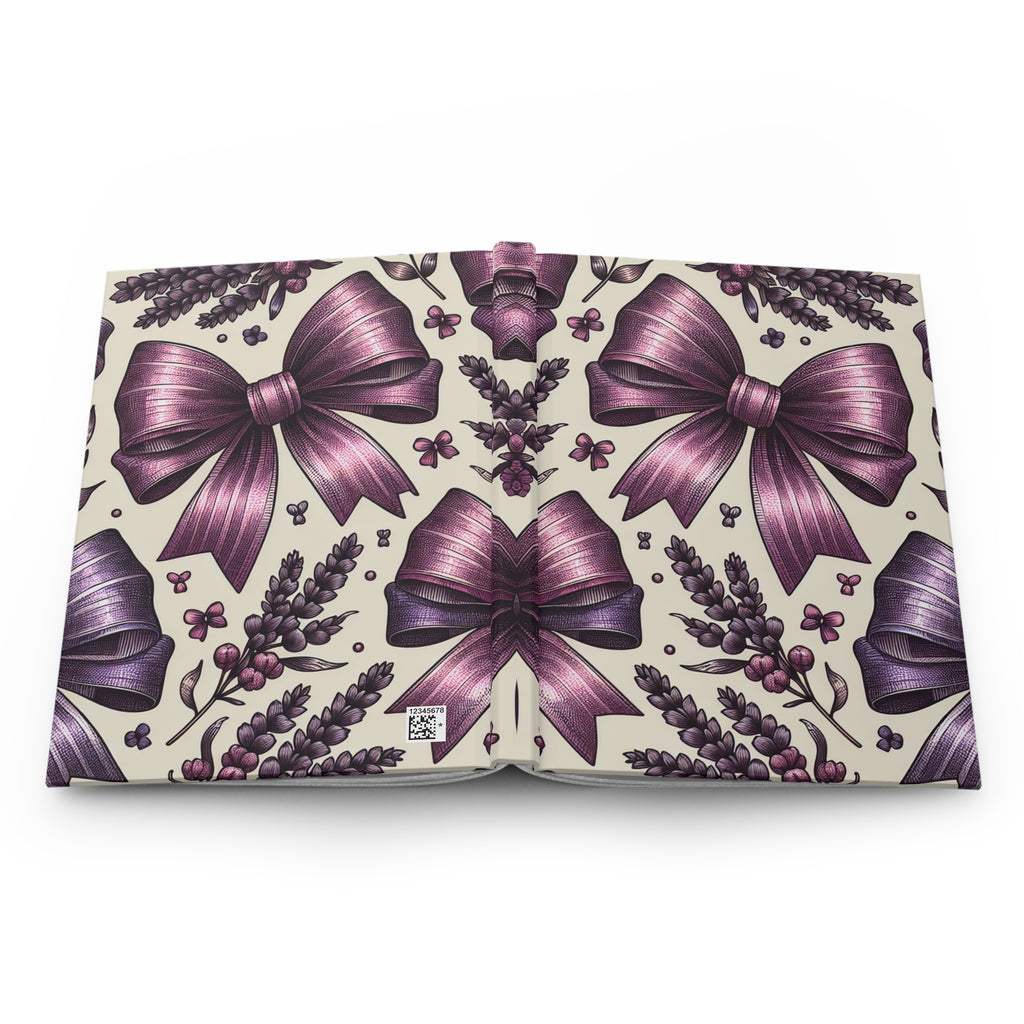 Lavender Bow Hardcover Journal — Floral Ribbon Notebook for Gifts & Journaling