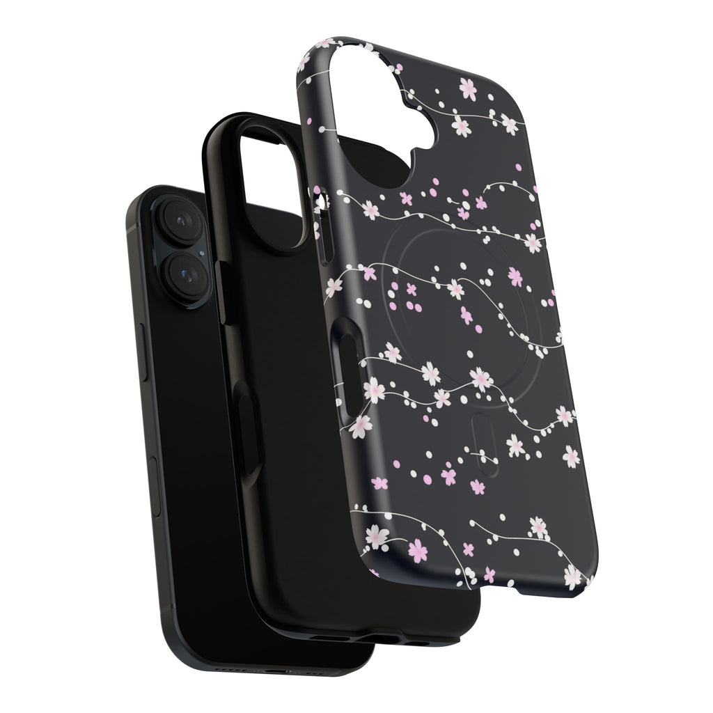 Magnetic Phone Case — Black Sakura Cherry Blossom Tough Cover