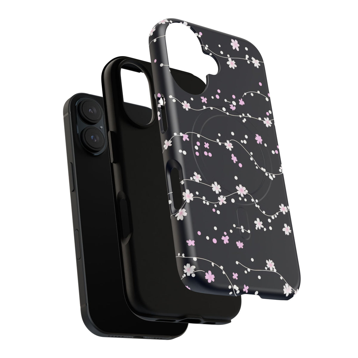 Magnetic Phone Case — Black Sakura Cherry Blossom Tough Cover