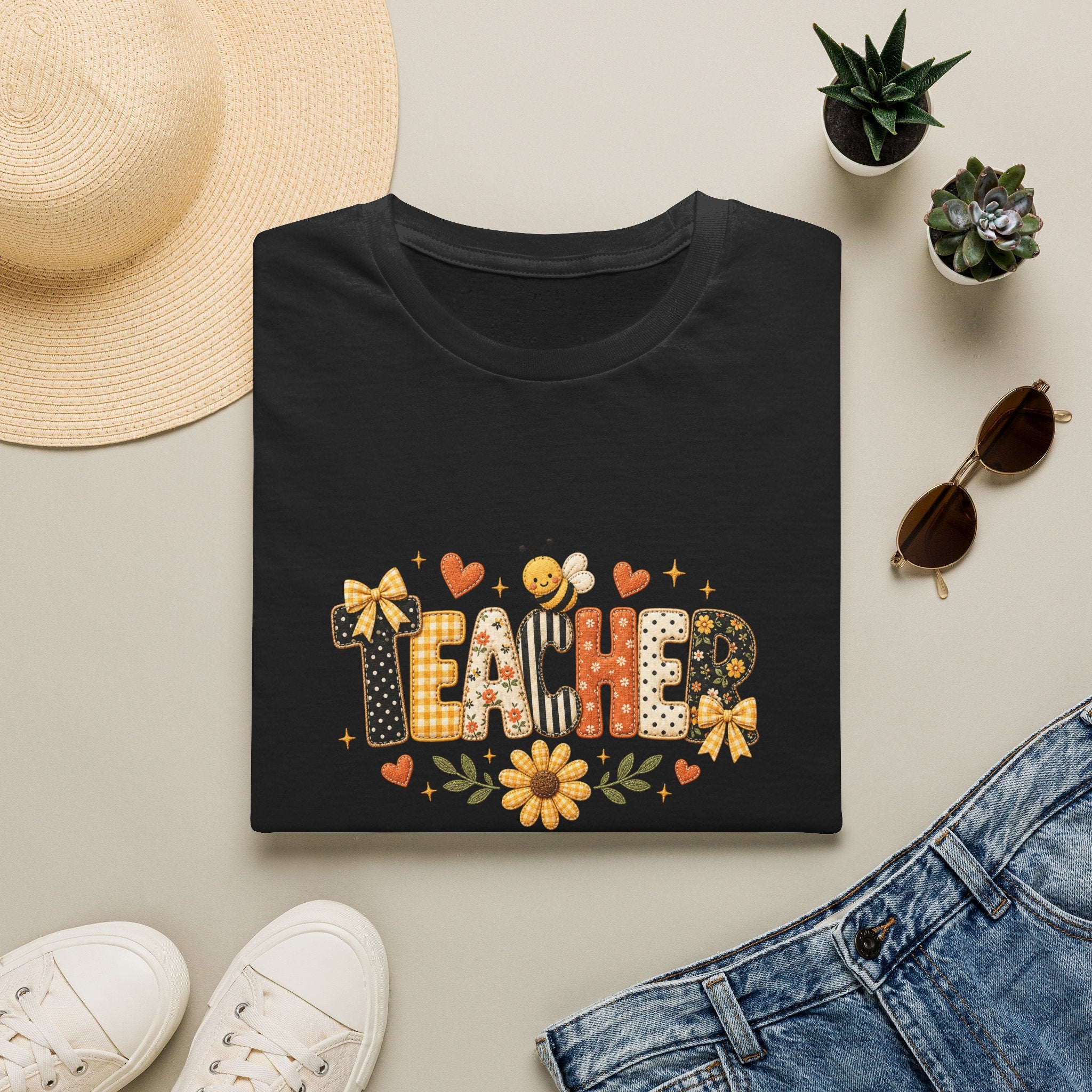 Teacher Floral Bee T-Shirt — Cute Back-to-School Gift for Teachers Graphic Tee
