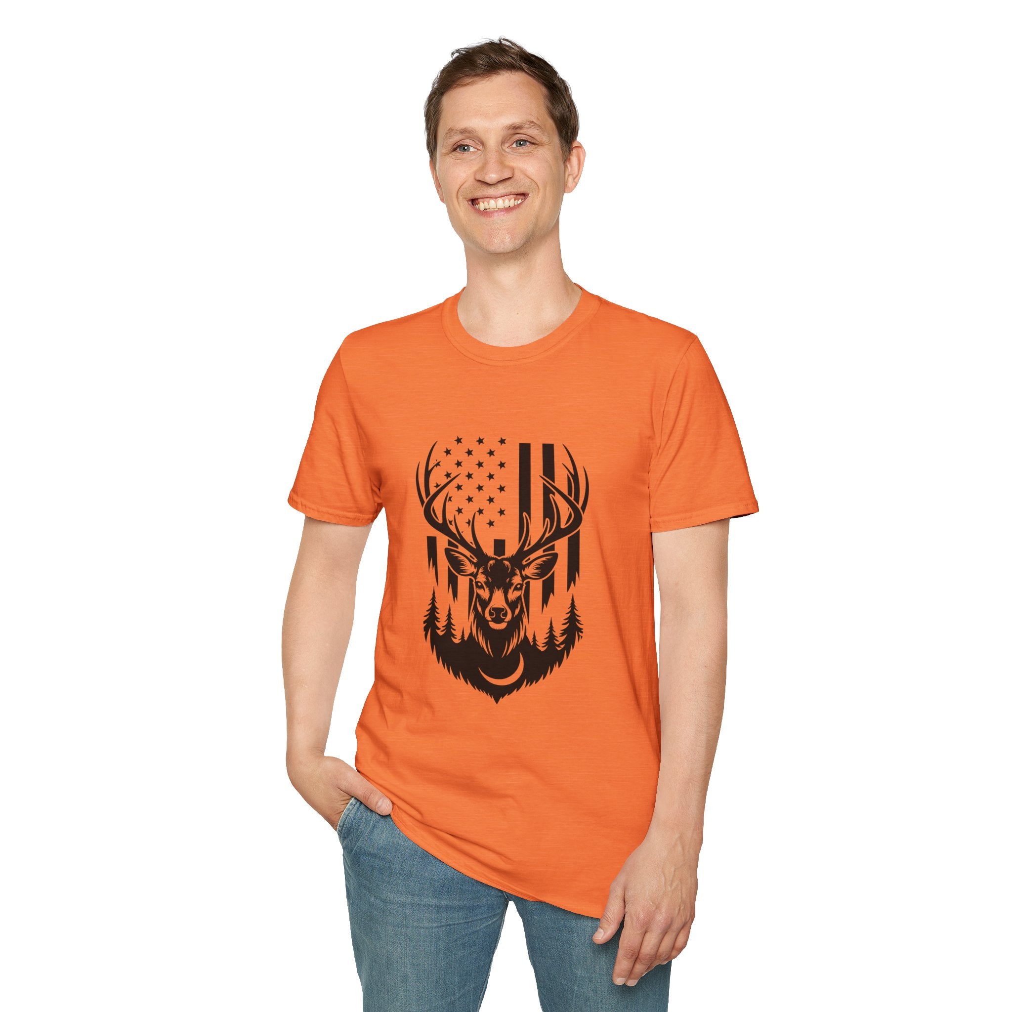 Rustic American Flag Buck T-Shirt — Patriotic Hunting Gift for Men Wildlife Tee