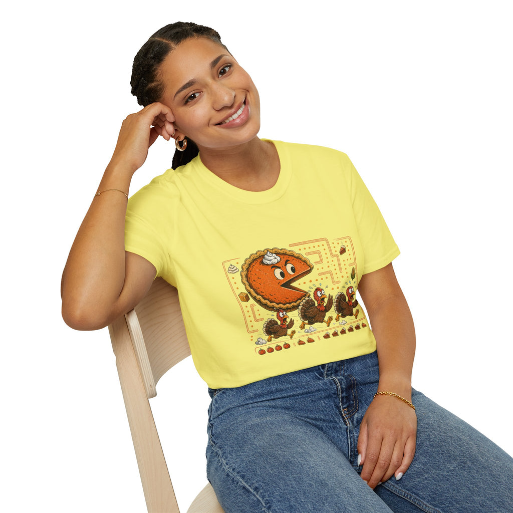 Retro Pie Monster T-Shirt — Funny Pac-Maze Dessert Gamer Tee