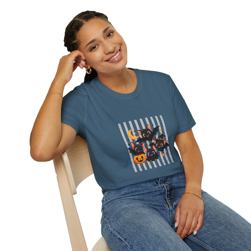 Halloween Bats Pumpkin Moon T-Shirt — Cute Spooky Gift for Women Graphic Tee