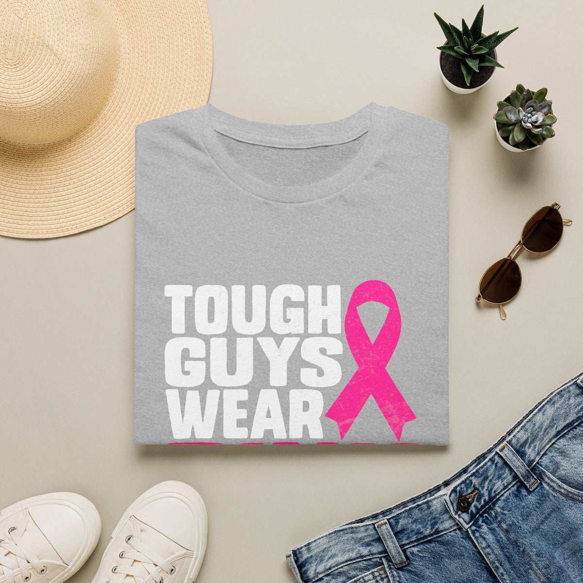 Tough Guys Wear Pink Breast Cancer Awareness T-Shirt Graphic Tee