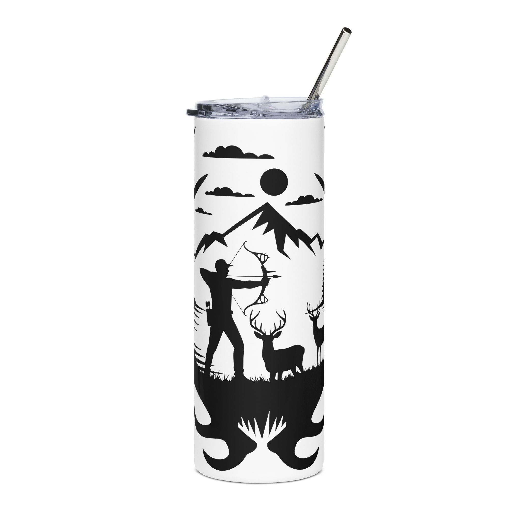 Deer Antler Hunting Tumbler — Rustic Outdoor Gift for Hunters 20oz Stainless Steel Cup