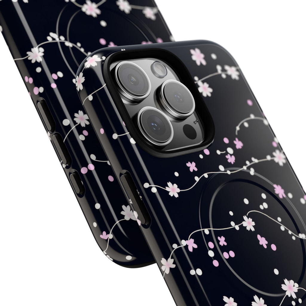 Magnetic Phone Case — Black Sakura Cherry Blossom Tough Cover