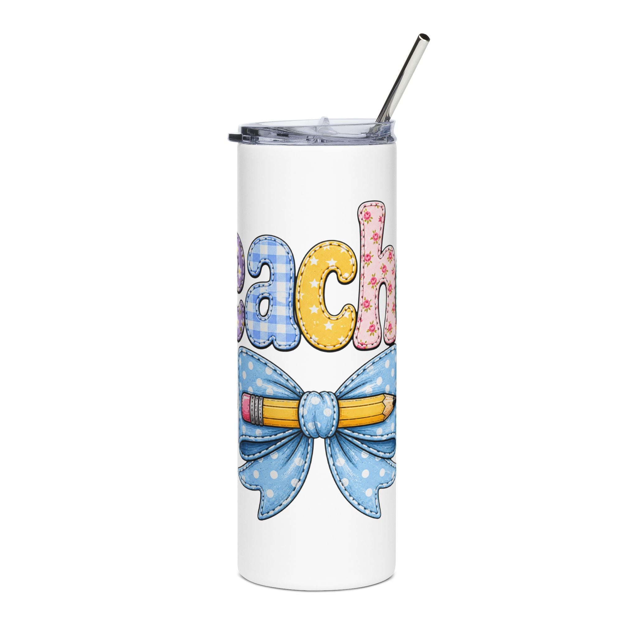 Cute Pastel Teach Bow & Daisy Teacher Tumbler — Cute Gift for Teachers 20oz Cup