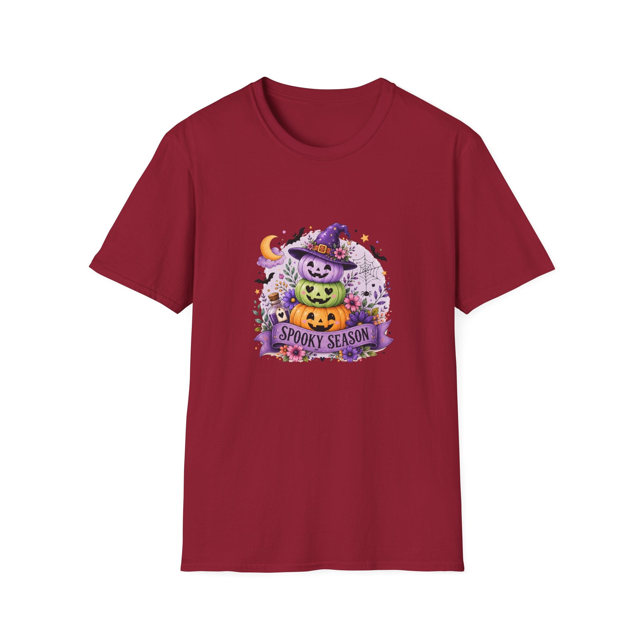Spooky Season Pumpkin Stack T-Shirt — Cute Halloween Gift for Women Witch Hat Tee