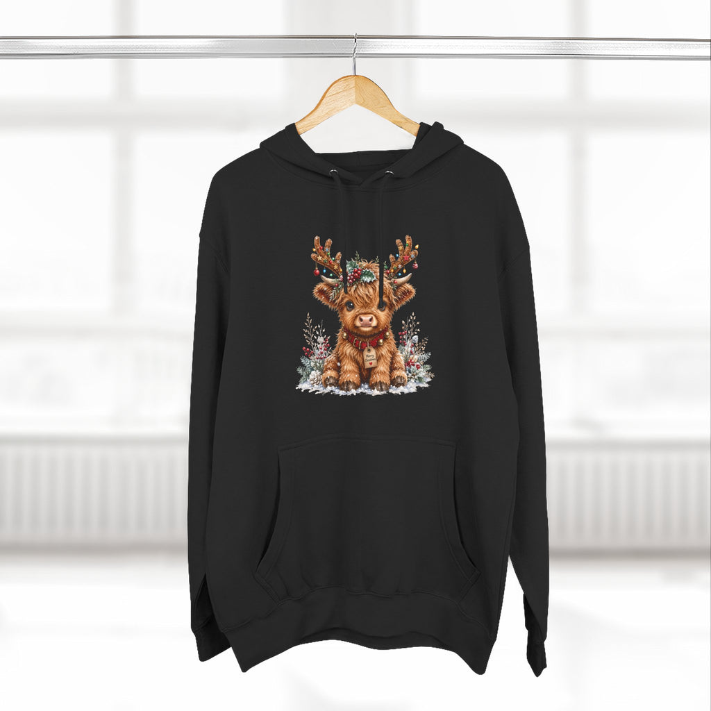 Cute Reindeer Fleece Hoodie - Christmas Woodland Holiday Sweatshirt