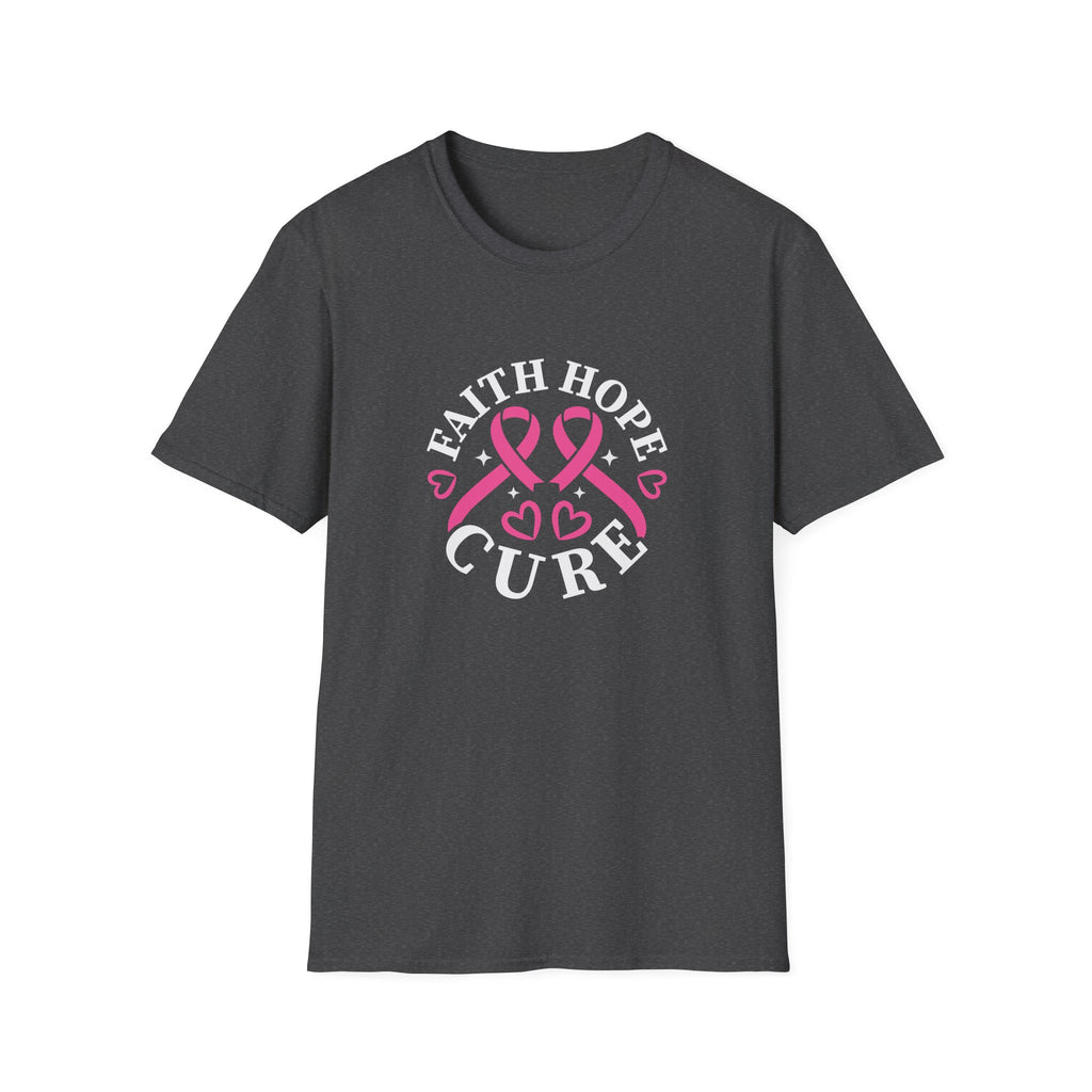 Faith Hope Cure Breast Cancer Awareness T-Shirt — Pink Ribbon Gift for Her Support Graphic Tee
