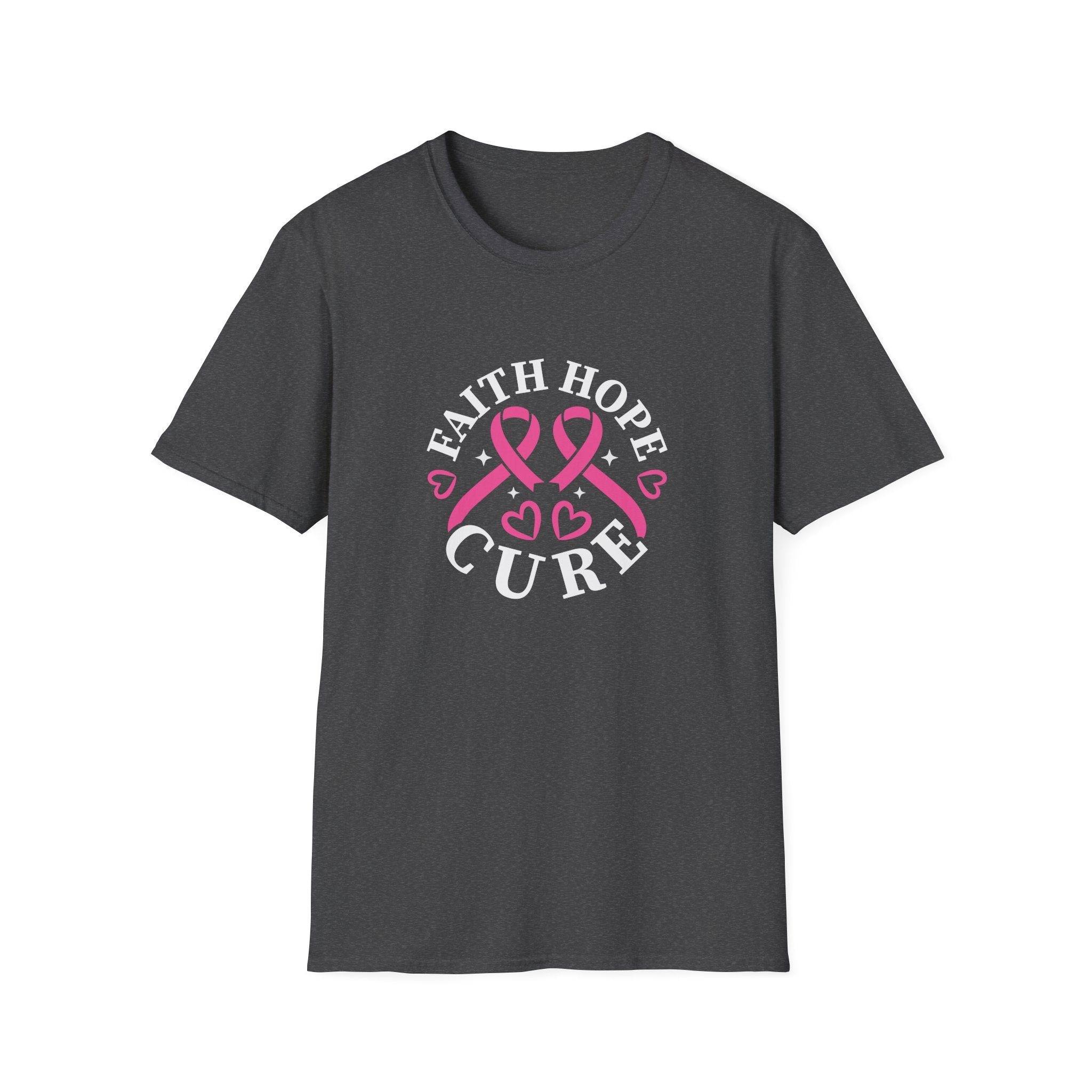 Faith Hope Cure Breast Cancer Awareness T-Shirt — Pink Ribbon Gift for Her Support Graphic Tee