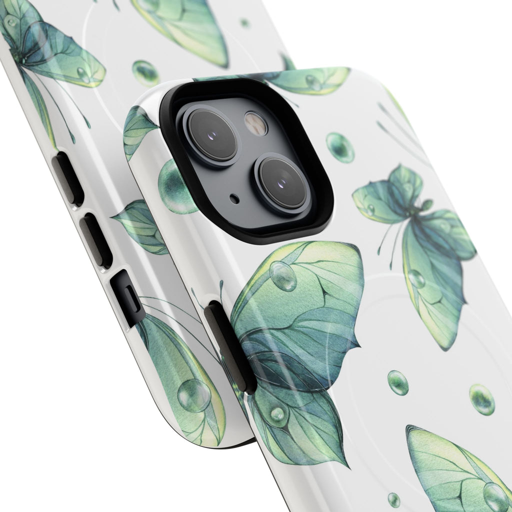Butterfly Watercolor Magnetic Phone Case — Green Floral Tough Protective Cover