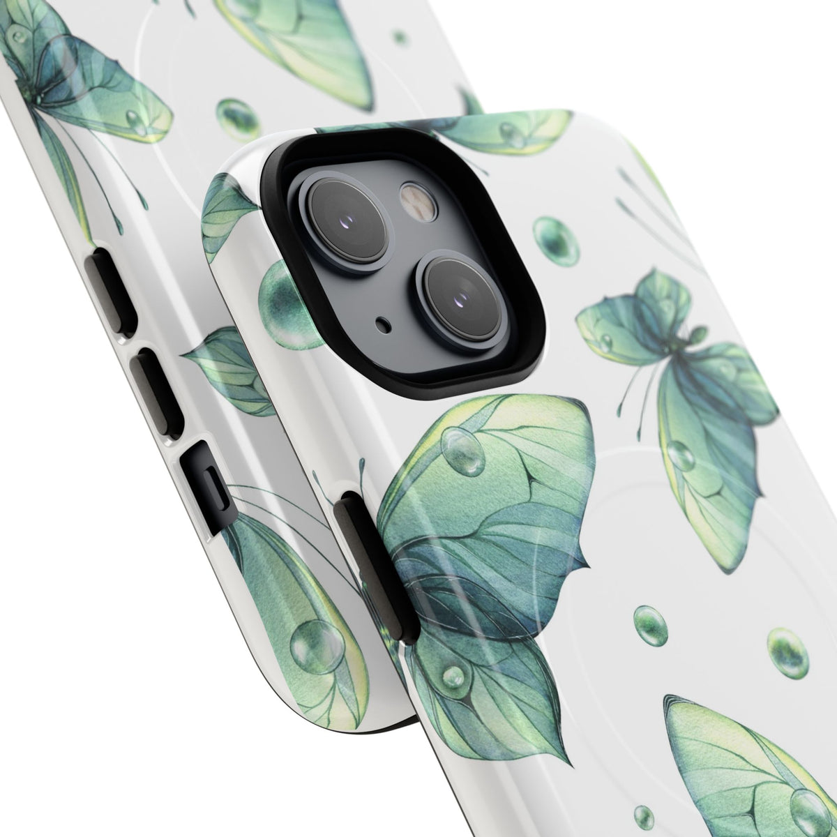 Butterfly Watercolor Magnetic Phone Case — Green Floral Tough Protective Cover