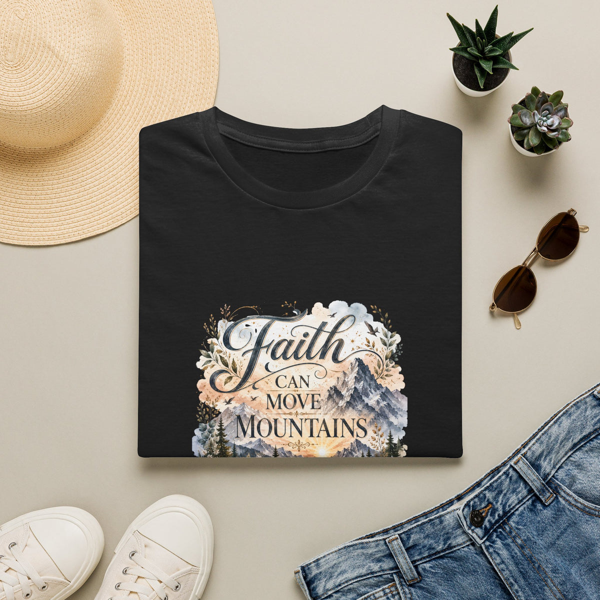 Faith Can Move Mountains T-Shirt Inspirational Christian Mountain Graphic Tee