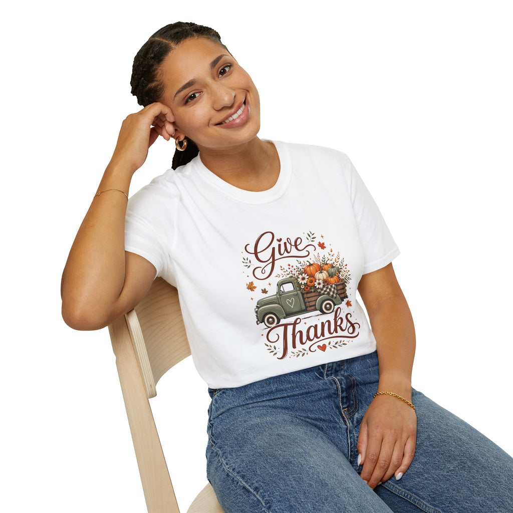 Give Thanks Fall Truck T-Shirt — Pumpkin Harvest Autumn Tee
