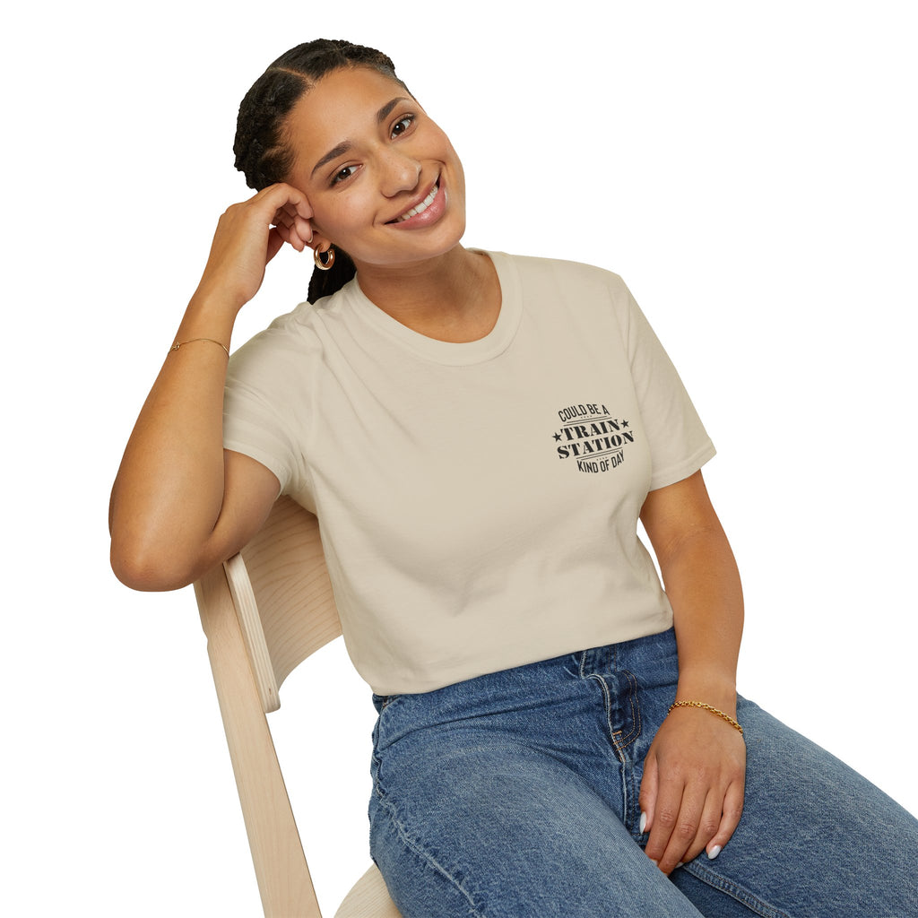 Could Be a Train Station Kind of Day T-Shirt — Funny Sarcastic Gift for Her Pocket Tee