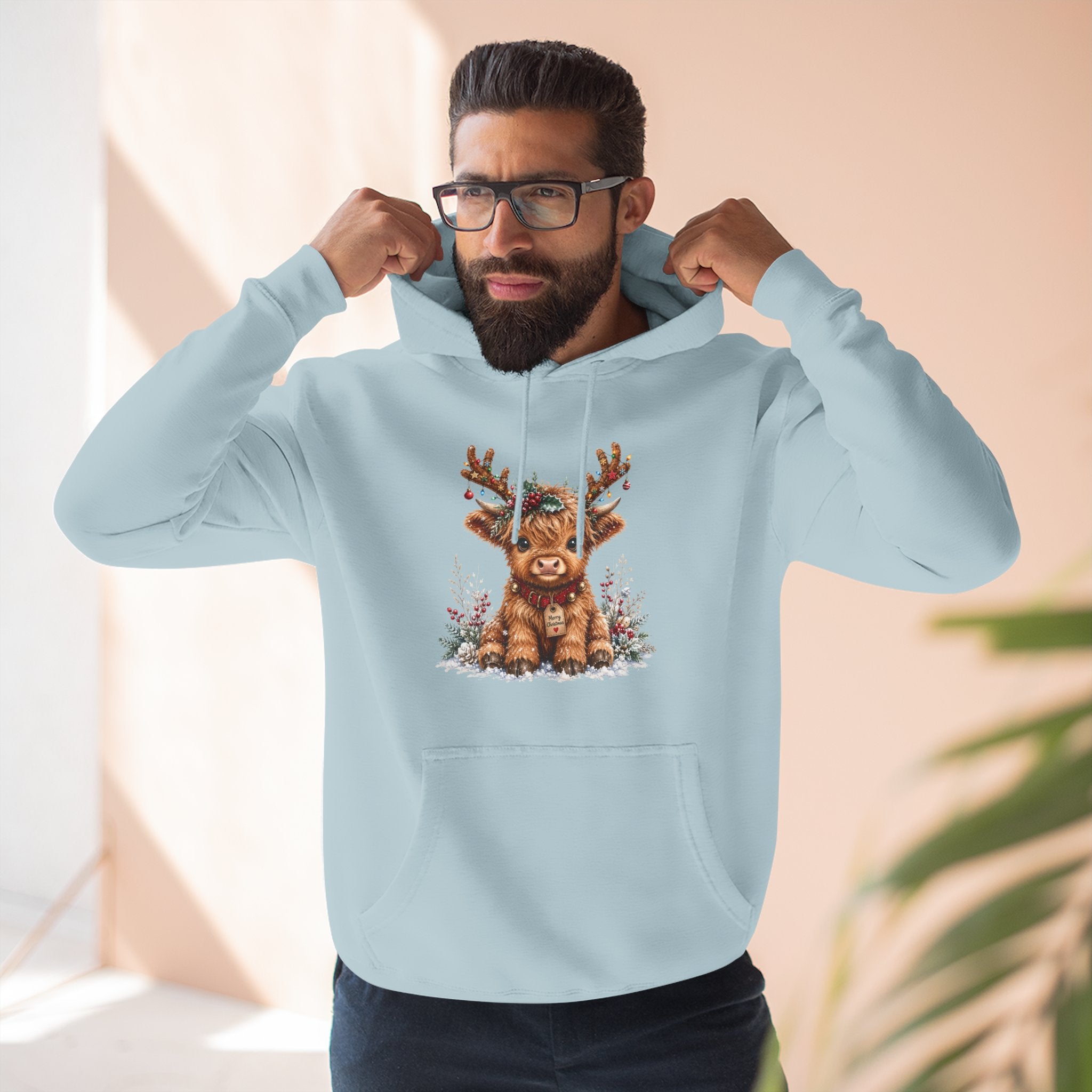 Cute Reindeer Fleece Hoodie - Christmas Woodland Holiday Sweatshirt
