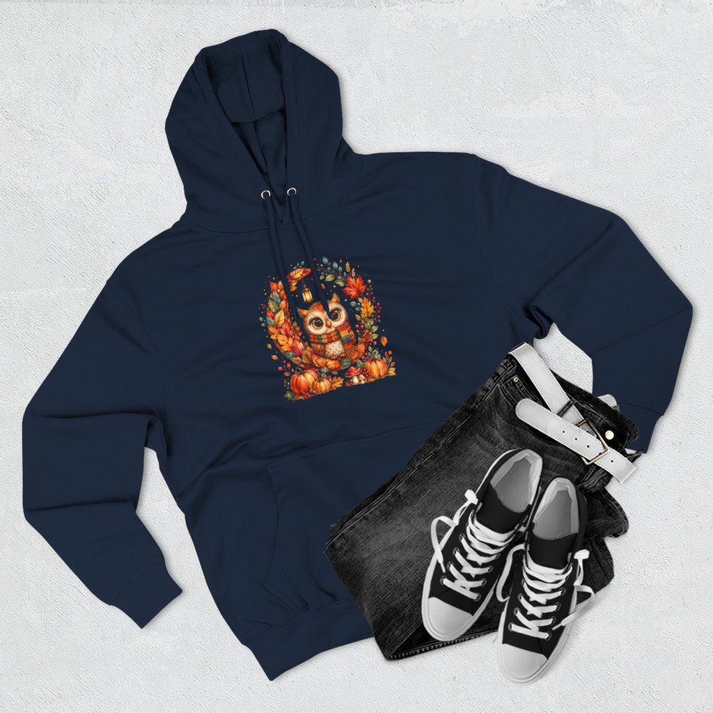 Cozy Autumn Owl Crescent Moon Embroidered Hoodie