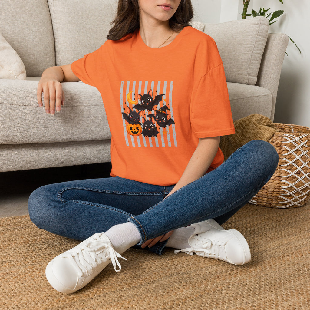 Halloween Bats Pumpkin Moon T-Shirt — Cute Spooky Gift for Women Graphic Tee