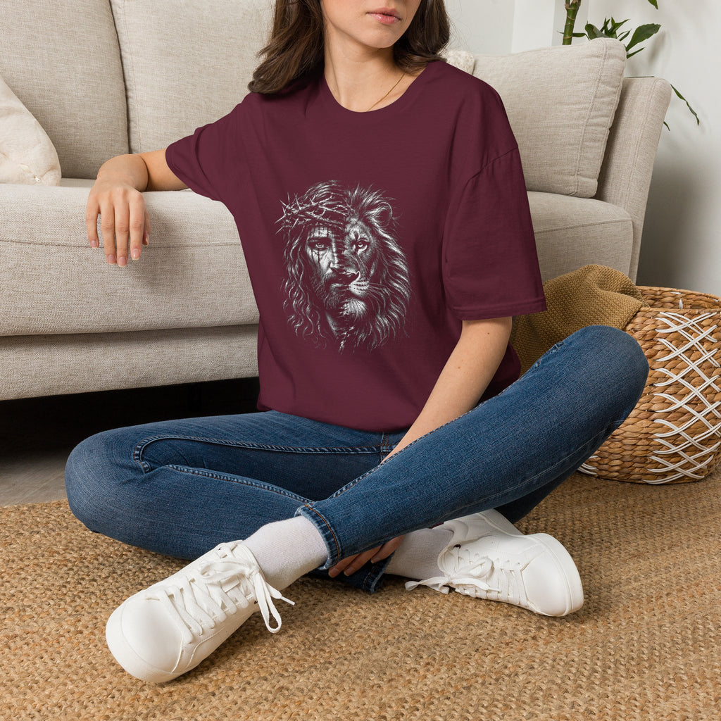 Lion of Judah T-Shirt — Crown of Thorns Half-Face Lion Christian Graphic Tee