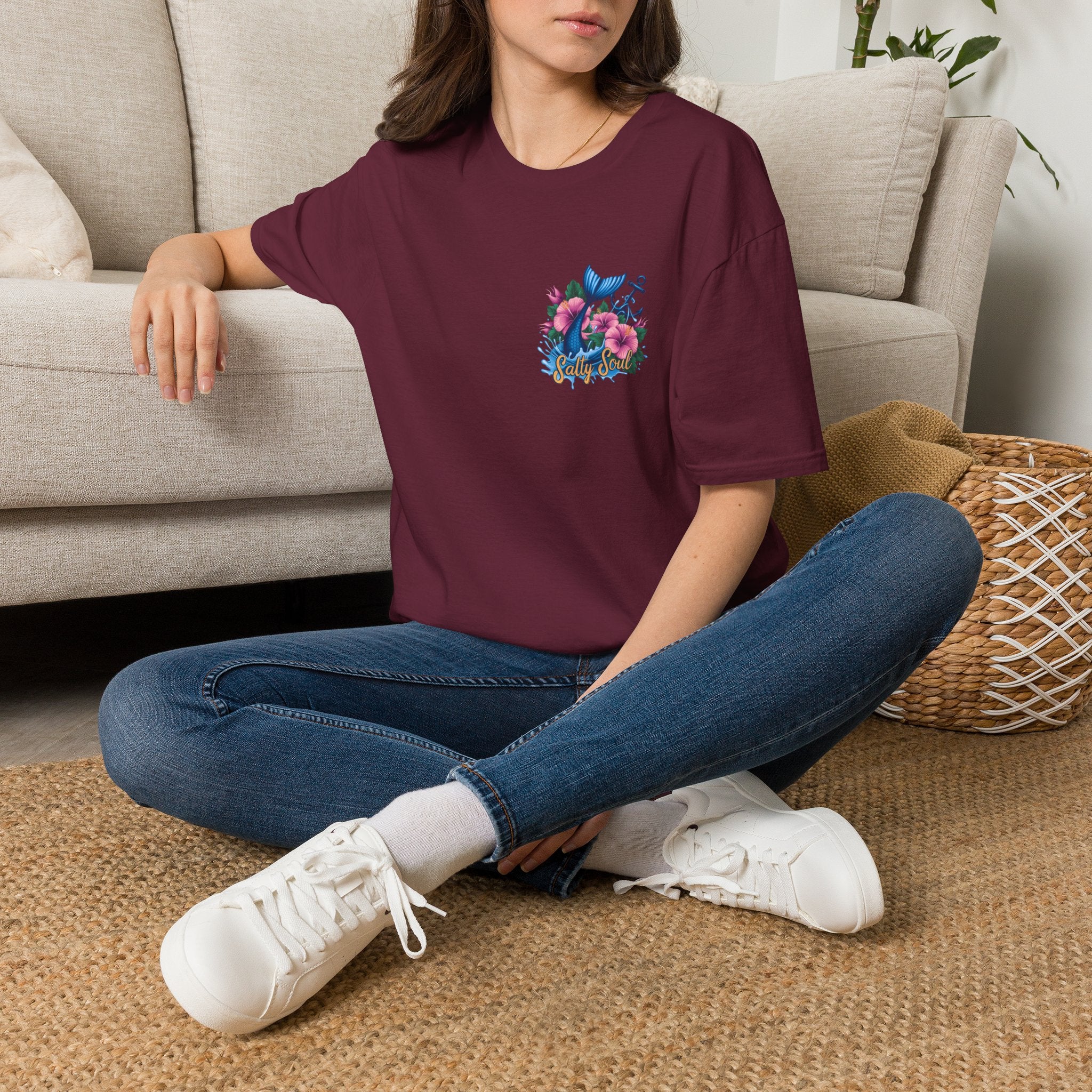 Salty Soul Mermaid Anchor Floral T-Shirt — Cute Beach Gift for Women Nautical Tee